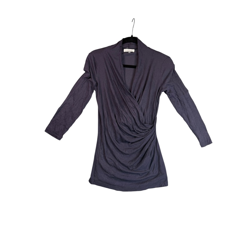 Velvet by Graham &‎ Spencer Womens Grey Wrap Top Long Sleeve Ruched Small